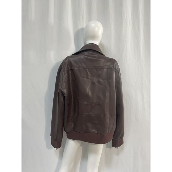 Norma Kamali Oversized Brown Polyurethane Moto Jacket Size M - Picture 3 of 5